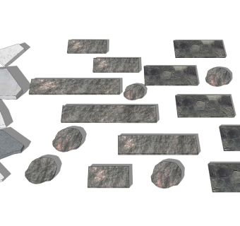 新中式景观小品石头石板su模型下载